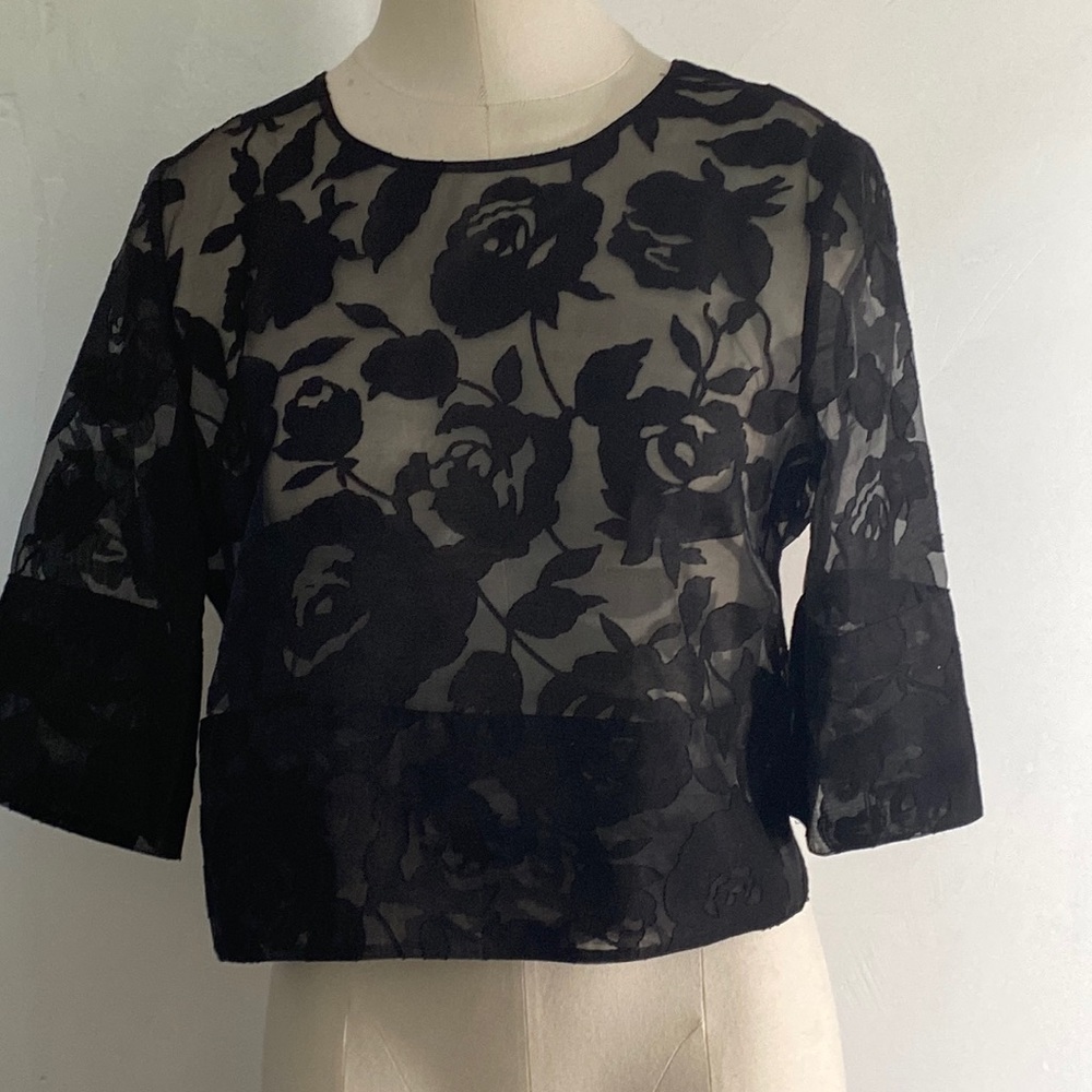 Sachin & Babi noir black lacey crop top size small